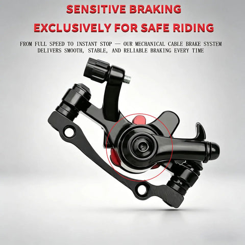 Close-up of hydraulic caliper from Rectangular Hollow Semi Metal Disc Brake Pads Set For MTB Bikes And Electric Scooters, 2 Pair