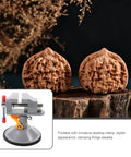 Mini Vise Clamp With Suction Mount Fully Rotatable Bench Vise shown with intricate carvings, portable design