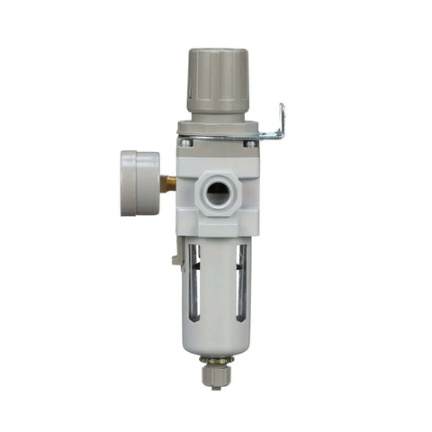 Air Filter Regulator Piggyback Combo 3/8 NPT With Metal Bowl Manual Drain Gauge And Bracket For Pneumatic Systems Easy Install 10-Micron Element 0-150 PSI 50 SCFM At 90 PSI