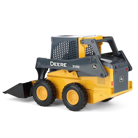 John Deere 318E Skid Steer Loader Dope Mini Toy Model With Tilting Bucket And Raising Boom Realistic Detailing And Treaded Rubber Tires