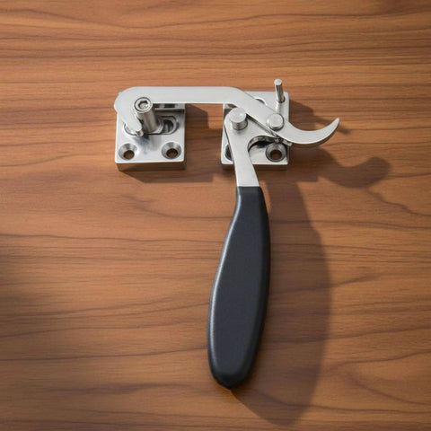Heavy Duty Industrial Door Handle Compression Latch With Polished Stainless Steel Body And Sweet Rubber Lever For No Sweat Side Mounted Tightening Task On Garages Or Workshop Spaces Today