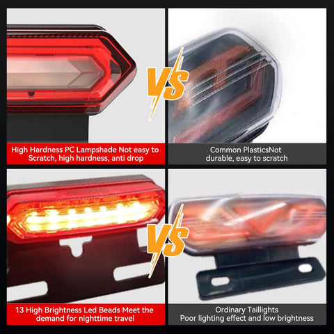 Ultra Bright E Bike Rear Light With 13 LED Beads For Night Riding 48V Tail Light USB Chargeable With SM Connector High Visibility For City And Mountain Roads Back Road Safety Taillight For Safer Rides In Any Weather