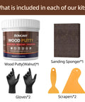 32oz Walnut Wood Filler Putty Repair Kit for Paintable Furniture Fix Up Dents, Cracks, Holes, and Defects with tools