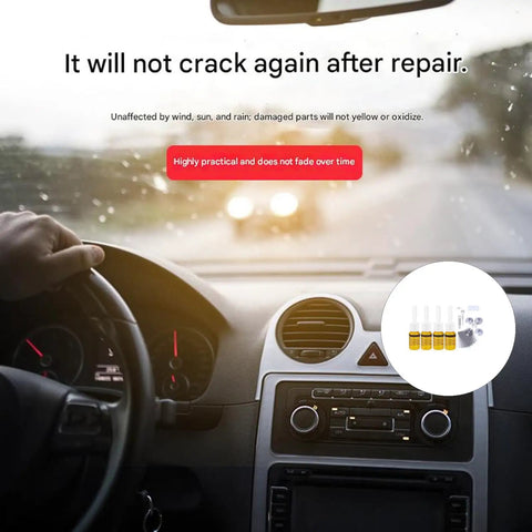 Effortless Windshield Repair Kit For Scratches And Chips, Quick Fix Set For Cracks displayed on car dashboard