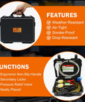 12V Electric Fuel Transfer Pump Kit With Case 30 GPH Inline Pump For Gasoline Or Diesel Self Priming With Filter displayed in weather-resistant case showing tools neatly placed inside.