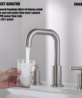 8 Inch Brushed Nickel Widespread Bathroom Faucet With Two Handles, 3 Hole Mount, SpotShield Finish, water flowing into a glass