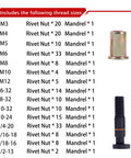 Rivet Nut Tool Kit With 16 Inch Gun 15 Mandrels 200 Rivet Nuts In Two Boxes Carrying Storage Case And Quick Change Mandrel System, thread sizes list