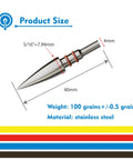 12 Pack Five Sixteenth Inch Archery Arrow Tips, 100 125 150 200 Grain Field Points, Stainless Steel Screw In dimensions diagram