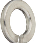 Close-up of stainless steel three eighths inch split lock washer for secure bolts and nuts, reducing loosening from vibration.