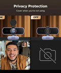 4K 30FPS Ultra HD PC Webcam With Microphone, Privacy Cover, showing cover on and off, ideal for video calls and streaming