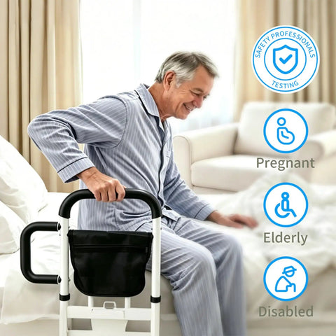 Elderly Bed Rail With Non Slip Handle And Motion Activated Night Light For Seniors Upgrade 2026 Adjustable Bed Assist Rail ASTM Approved