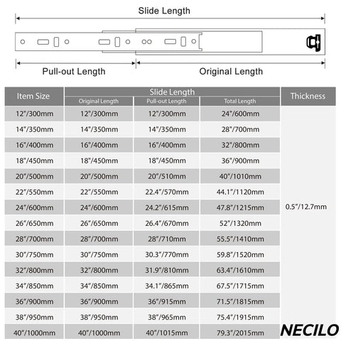 Beefy Heavy Duty 26 Inch Full Extension Drawer Slides With Ball Bearing No Lock, Ultra Smooth Kitchen Cabinet Runners, Rust Resistant Alloy Steel, Built For Heavy Load Drawers And Tool Chests size chart