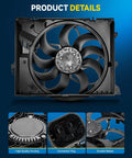 Engine Radiator Cooling Fan Assembly For BMW direct swap fits 328i and 330i N52 motors with durable blades and 4 pin connector.