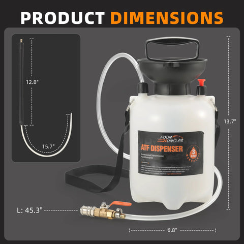 3L Manual Transmission Fluid Transfer Pump Kit With ATF Adapters For Automotive showing product dimensions