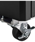 Kickass Commercial Merchandiser Refrigerator Delivering Rock Solid 45 Cubic Foot Storage With Eight Roomy Shelves For Chill Beverage Display At Bars Restaurants Or Retail Spaces, showing a sturdy metal wheel.