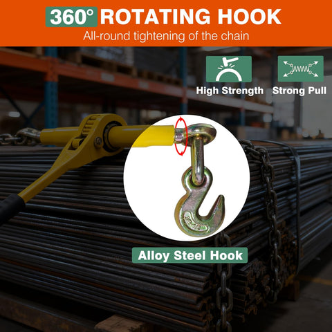 Beefy Ratchet Load Binders Three Eighths To One Half Inch Two Pack With Grab Hooks 9200 Lbs Working Load Grade 70 80 Chain Tie Downs