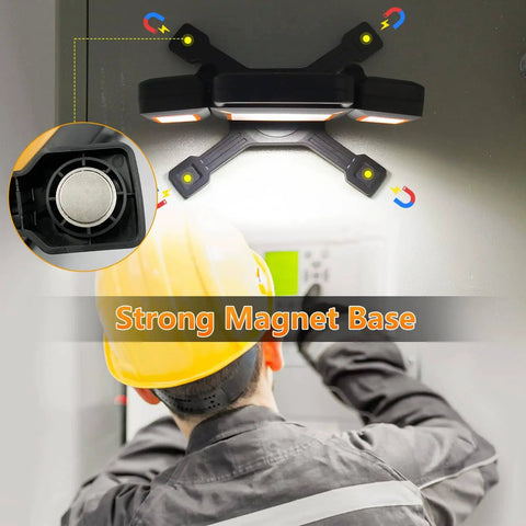 30W Rechargeable LED Work Light With 3000 Lumens, Magnetic And Waterproof Cordless Job Site Lighting mounted on metal surface