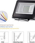 JUDYSSY Security Lights Led Flood Light Floodlight White High Power Waterproof, 500w，200w，200w with wiring details and adjustable angle mechanism.