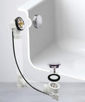 45 Inch Cable Drive Bath Drain Trim Kit With Rotary Overflow Cover Knob Pop Up Stopper And Schedule 40 PVC Fittings In Polished Chrome No Fuss For Modern Bathrooms
