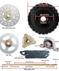 29 Inch Rear Axle Assembly Wheel Hub Kit For Go Kart Quad Trike Drift Bike Builds Complete DIY Replacement Beefed Up Rear End Parts For Street Track And Off Road Fun, showing brake disc, tire, chain, and sprockets.