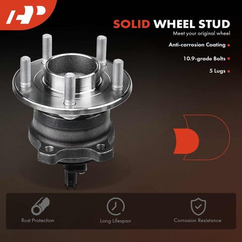 Two Pack Rear Wheel Bearing And Hub Assembly With ABS And 5-Lug For Ford Escape 2013 2019 C-Max 2013 2018 And Lincoln MKC 2015 2019 FWD Compatible Direct Fit Replacement For Easy Install And Long Lasting Durability, featuring anti-corrosion coating and solid wheel stud.