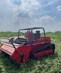 Red Workhorse Heavy Duty Grass Cutting Machine Lawn Mower on grass field for backyard gardens and small farm land maintenance.