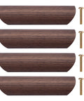 Wooden Drawer Handles 4 Pack For Cabinet Cupboard Dresser And Wardrobe Drawers With 3.77 Inch Hole Distance in Black Walnut Finish