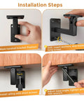 Installation steps for Four Pack Adjustable Handrail Brackets For Stairs Featuring 270 Degree Universal Swivel built from heavy carbon steel.
