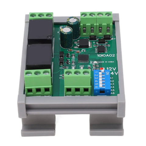 Pro Grade RS485 Relay Module Two Channel Industrial Reset Controller Board With TvS Protection PLC Automation DC 12V close-up view