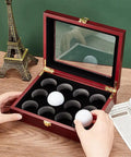 12 Hole Golf Ball Display Case Wood Box Must Have For Safe Golf Gear Storage And Showcasing Your Collection With A Clear Window And Hidden Cabinet