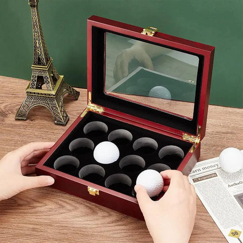12 Hole Golf Ball Display Case Wood Box Must Have For Safe Golf Gear Storage And Showcasing Your Collection With A Clear Window And Hidden Cabinet