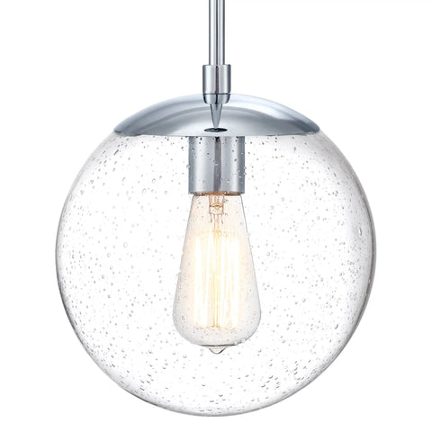 One Light Dimmable Pendant With Clear Seedy Glass Globe In Polished Chrome Dope Modern Kitchen Island Lighting Adjustable Height With Multiple Rods And Stem For Flexible Hanging Above Bars Or Dining Tables