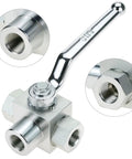 Three Eighth Inch NPT Female High Pressure Hydraulic Ball Valve Three Way 7250 PSI Workhorse for water oil and gas flow control