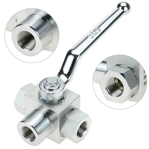 Three Eighth Inch NPT Female High Pressure Hydraulic Ball Valve Three Way 7250 PSI Workhorse for water oil and gas flow control