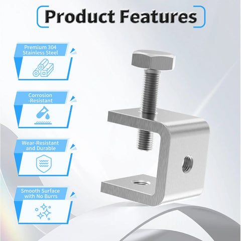 Beefy 2 Pack 20mm C Clamp Set Stainless Steel 304 Small Screw Clamp with 0 to 20mm Clamping Range M6 Thread Ideal for Small and Medium Projects For Any Job, 304 stainless steel C clamp with screw and smooth surface