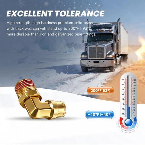 Heavy Duty Brass 90 Degree Push To Connect Elbow Fittings Quarter Inch Outer Diameter To Quarter Inch NPT Quick Connect For Air Lines