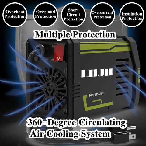 Portable 110V 250A MMA ARC Welder For Home DIY cooling system and protection features shown