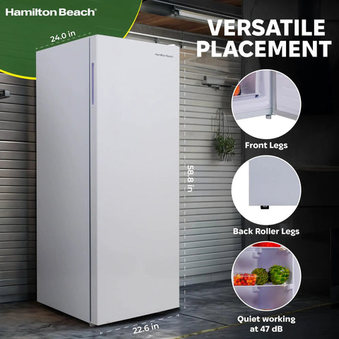 Sleek Upright Convertible Refrigerator And Freezer Serving 6.8 Cu Ft Of Flex Storage with front and back legs in a modern kitchen.