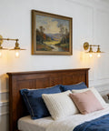 Bedroom with Two Light Wall Sconce With Antique Finish Bathroom Vanity Light Switch Included And Dual 7.87 Inch Flat Metal Lampshades