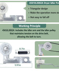 Upgraded Dryer Repair Kit For LG And Kenmore Dryers With 4561EL3002A Idler Pulley and spring, showing triangular design and dimensions