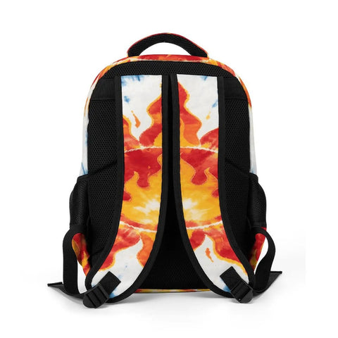 Back view of Blue Radial Tie Dye Sun Pattern Backpack Unisex Large Capacity Daypack Made From Durable Polyester Breathable Fabric Easy To Clean