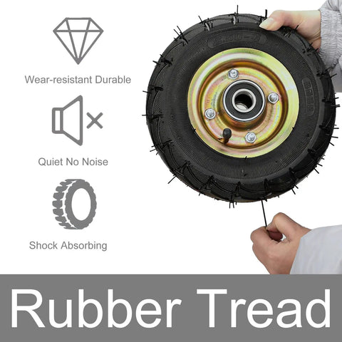 Heavy Duty Pneumatic Rubber Caster Set Featuring Smooth Swivel Brake Options Roll Like Butter On 8 Or 10 Inch Wheels close-up of rubber tread with durable design and quiet features