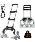 200 Lbs Stair Climbing Cart With Folding Hand Truck Dolly, adjustable handle, bungee cord, 6 wheels, aluminum frame