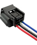 Close-up of Nissan Active Grille Shutter Actuator Connector Pigtail 4 Pin Repair Harness with colored wiring for Altima, Rogue, Murano 2014-2024