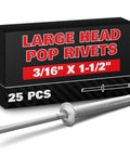 Heavy Duty Aluminum Long Rivets 3/16 X 1-1/2 Dome Head Blind Rivets With Long Grip 24 To 30 mm 25 Piece Set packaging