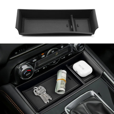Mazda CX5 Center Console Tray Insert Organizer Armrest Storage Box with coins, keys, and glasses holder for 2022 2023 2024 2025