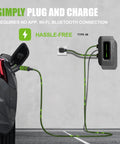 Hardwired Level 2 EV Charger 32 Amp 240 Volt Wallbox With 18 Ft Cord J1772 Connector, plugged into a car for hassle-free charging.