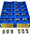 Top Rated Indexable Carbide Lathe Tool Apkt1135 G2 H01 for Aluminum Steel Turning and Milling Operations in a blue holder.