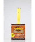 Stain Brush 4 Inch Wood Stain Applicator For Decks And Fences, shown with packaging and yellow handle.