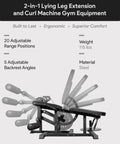 2 In 1 Leg Extension And Curl Machine For Home Gym Full Leg Day Trainer, adjustable steel frame shown with multiple positions.